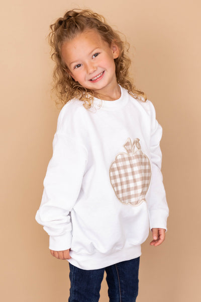 Kids Plaid Pumpkin Applique White Sweatshirt