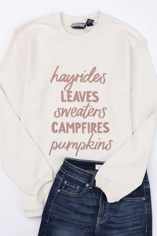 Fall Essentials Ivory Corded Graphic Sweatshirt