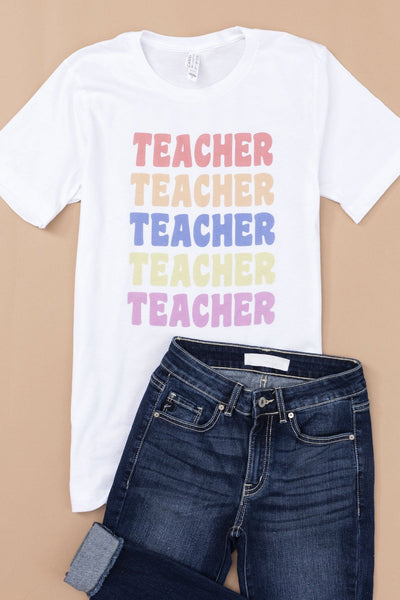 Teacher Multi White Graphic Tee