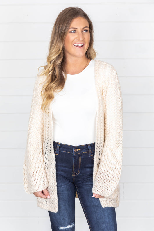 Freely Feeling Open Knit Cardigan Cream