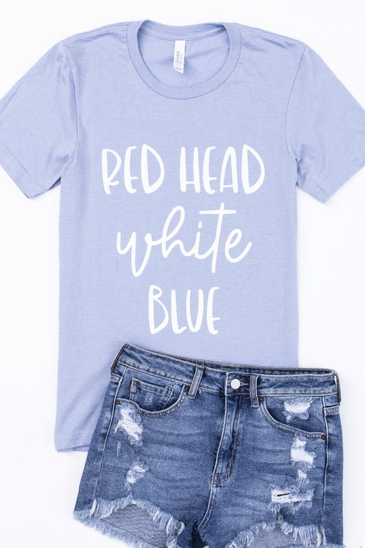 Red Head White Blue Graphic Tee Dusty Blue