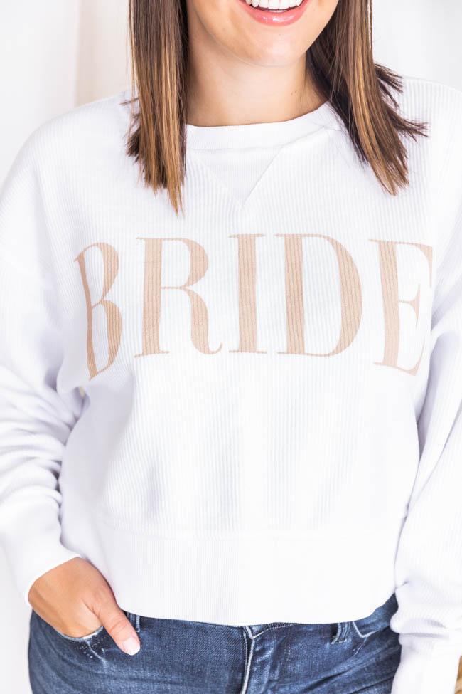 Bride Varsity White Cropped Corded Graphic Sweatshirt