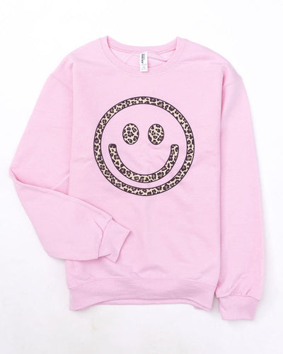 Animal Print Smiley Face Pink Graphic Sweatshirt