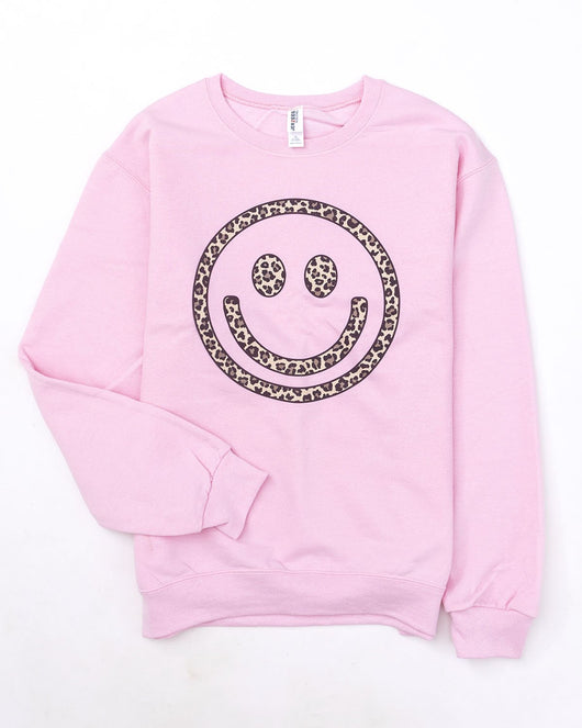 Animal Print Smiley Face Pink Graphic Sweatshirt