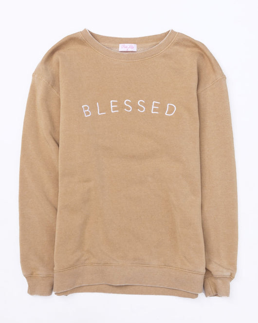 Blessed Embroidered Gold Graphic Sweatshirt
