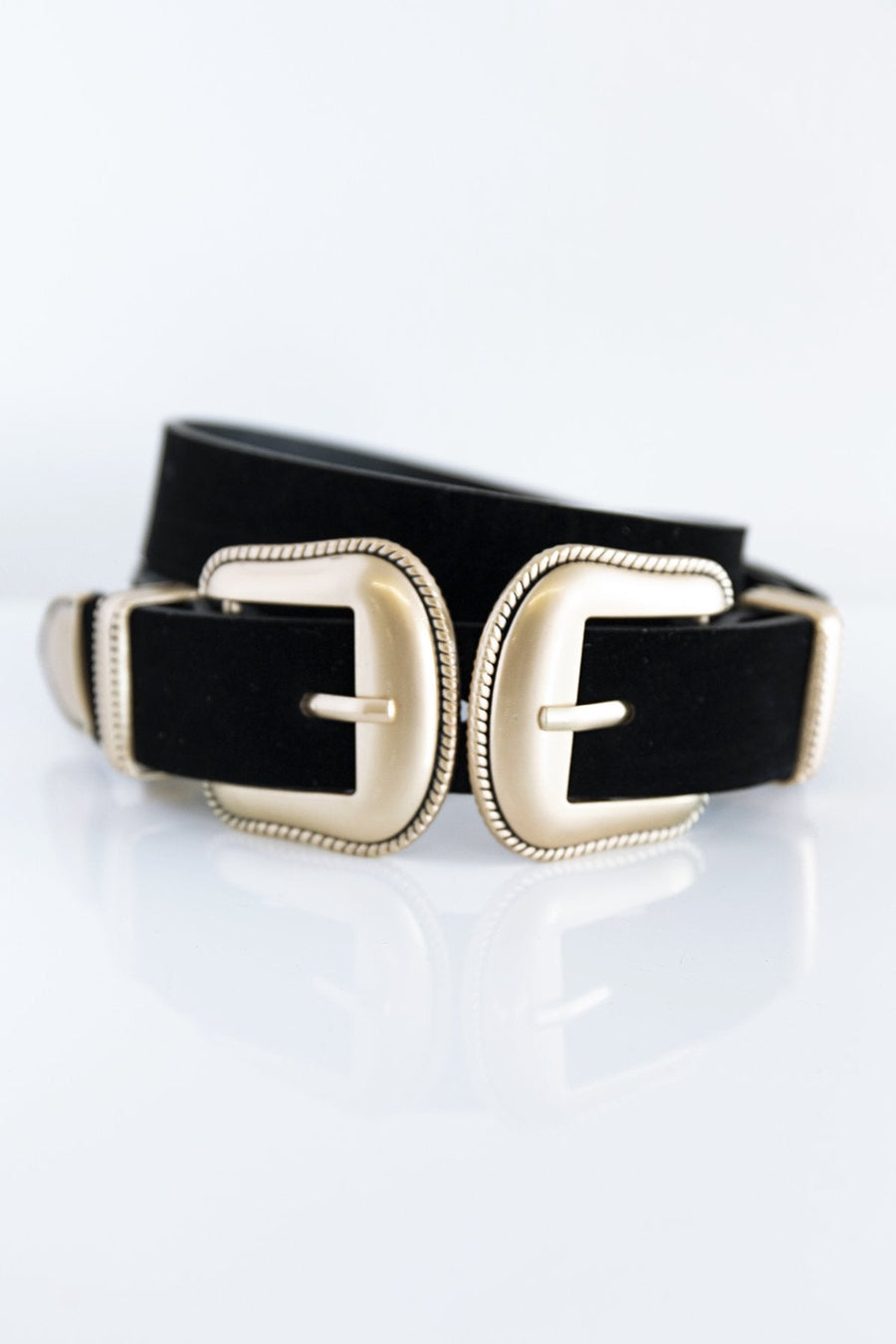 Officially Time Double Buckle Waist Belt Black