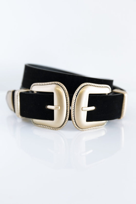 Officially Time Double Buckle Waist Belt Black