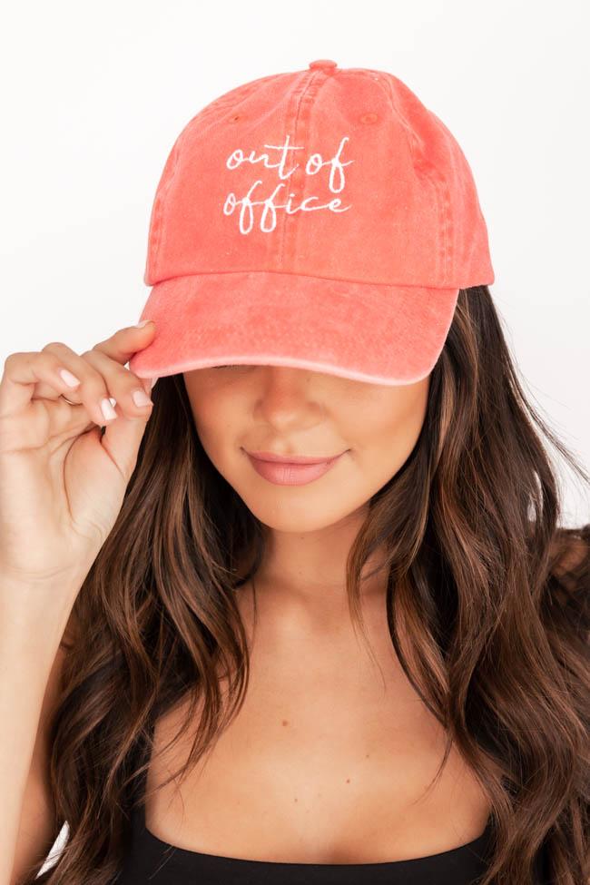 Out Of Office Embroidered Baseball Cap Coral