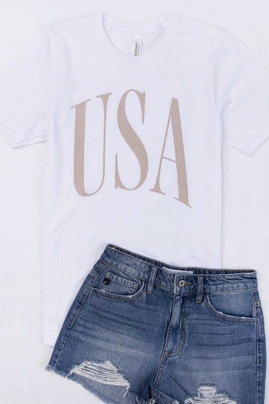 USA Varsity Graphic White Tee