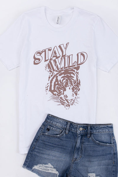 Stay Wild Tiger White Graphic Tee