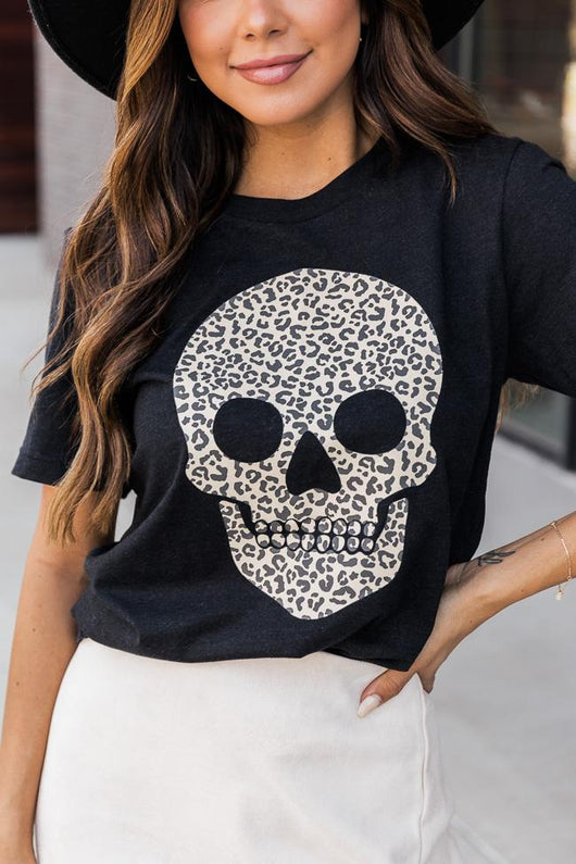 Animal Print Skull Black Graphic Tee