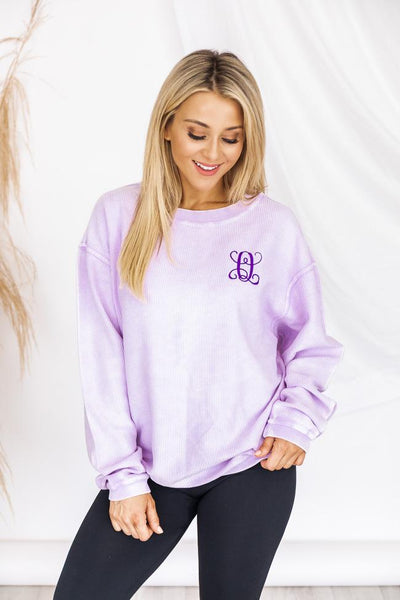 Single Initial Embroidered Corded Lilac Sweatshirt
