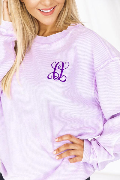 Single Initial Embroidered Corded Lilac Sweatshirt