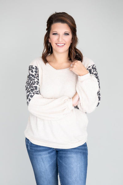 Continue A Dream Animal Print Oatmeal Blouse