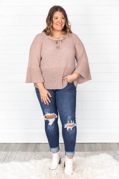 Fireside Chats Taupe Bell Sleeve Sweater