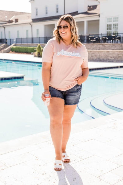 America Script Multi Graphic Tee Peach