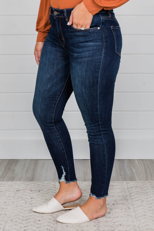 The Kristy Dark Wash Distressed Skinny Jeans