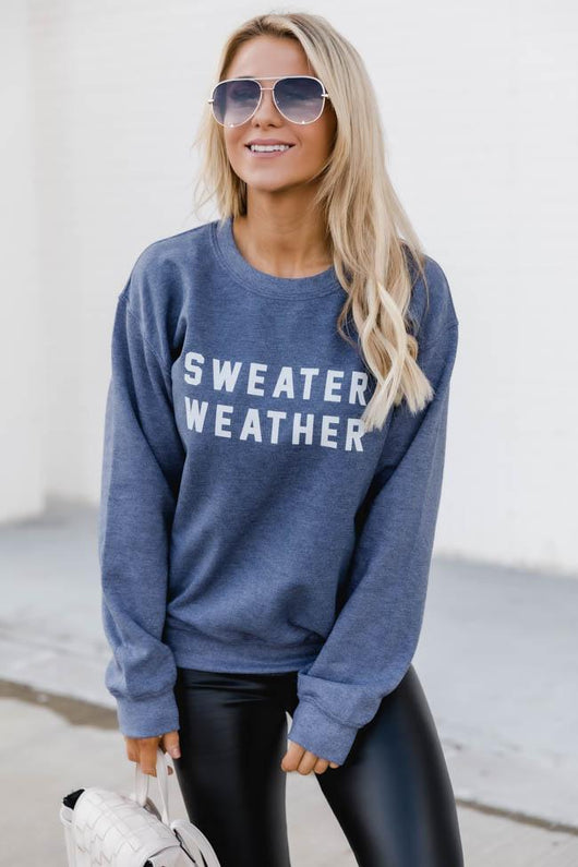 Sweater Weather Faded Navy Graphic Sweatshirt