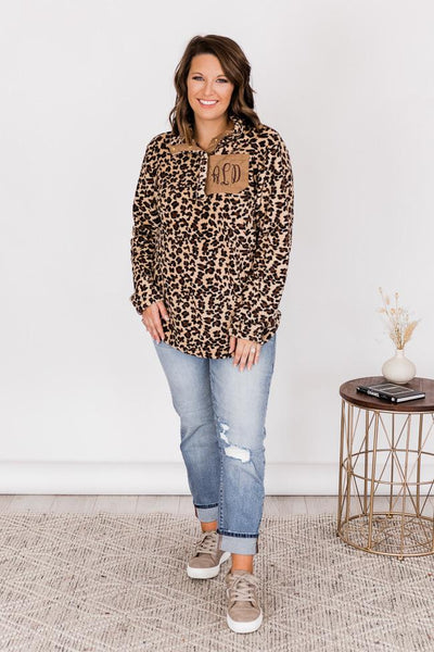 All Snowed In Monogram Animal Print Brown Pullover