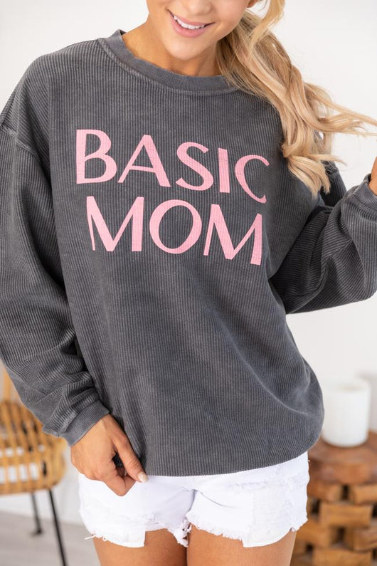 Basic Mom Corded Graphic Sweatshirt Charcoal