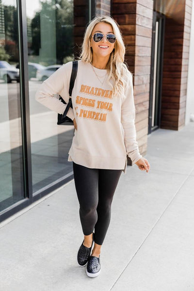 Whatever Spices Your Pumpkin Light Tan Graphic Sweatshirt