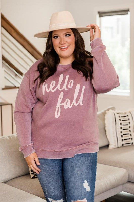 Hello Fall Script Shady Mauve Graphic Sweatshirt
