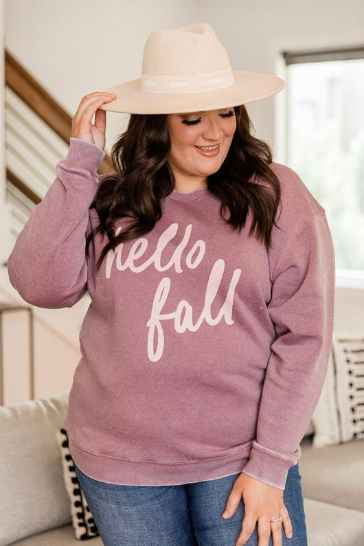 Hello Fall Script Shady Mauve Graphic Sweatshirt