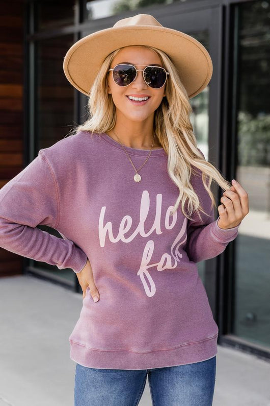 Hello Fall Script Shady Mauve Graphic Sweatshirt