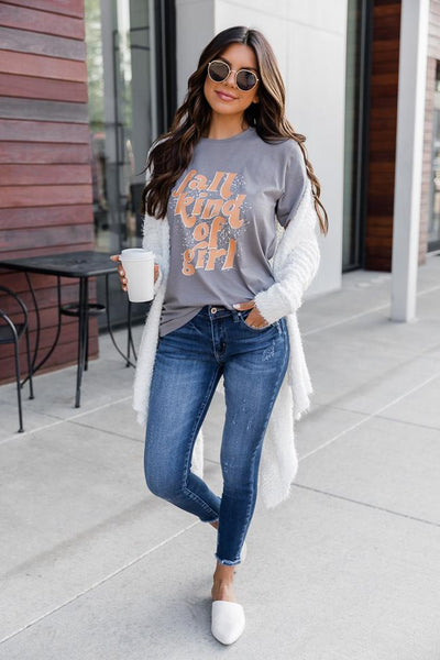 Fall Kind Of Girl Grey Graphic Tee