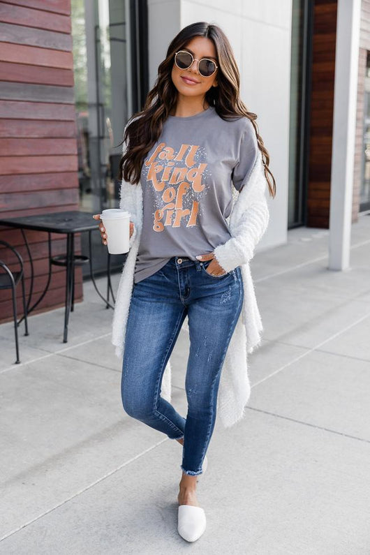 Fall Kind Of Girl Grey Graphic Tee
