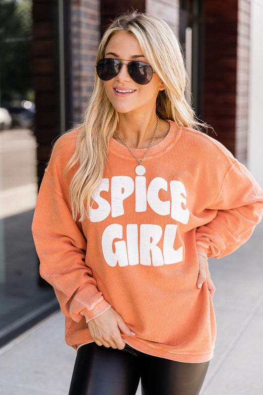 Spice Girl Orange Corded Graphic Sweatshirt