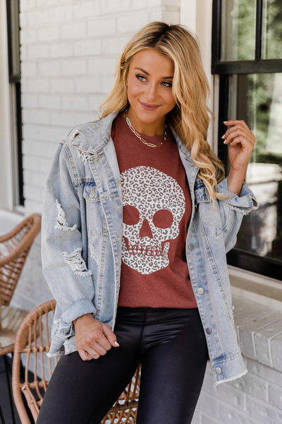 Animal Print Skull Rust Graphic Tee