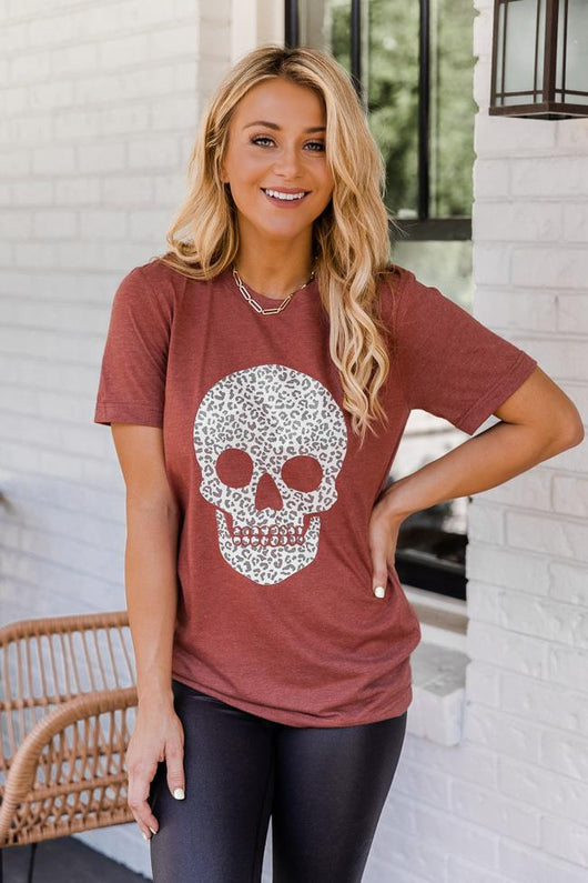 Animal Print Skull Rust Graphic Tee