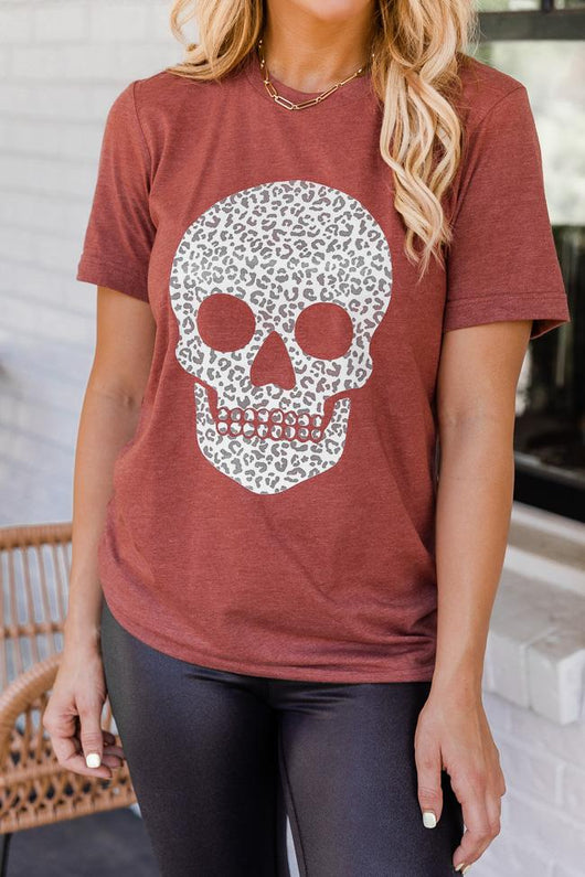 Animal Print Skull Rust Graphic Tee