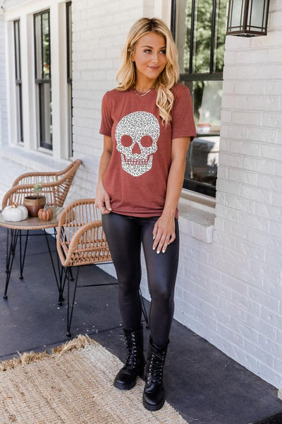 Animal Print Skull Rust Graphic Tee