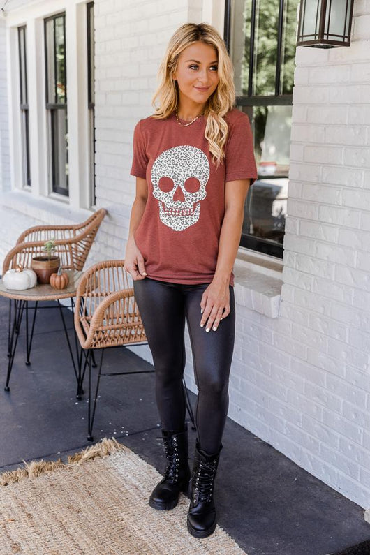 Animal Print Skull Rust Graphic Tee