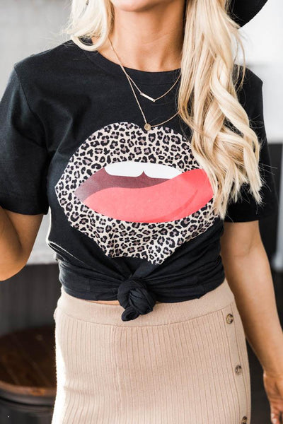 Animal Print Lips Black Heather Graphic Tee
