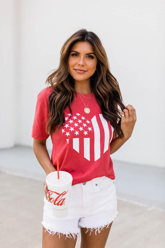 Distressed Vertical Flag Heart Red Graphic Tee
