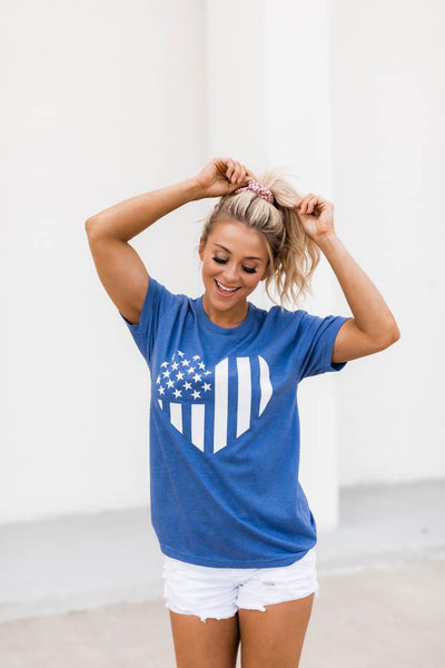 Distressed Vertical Flag Heart Blue Graphic Tee