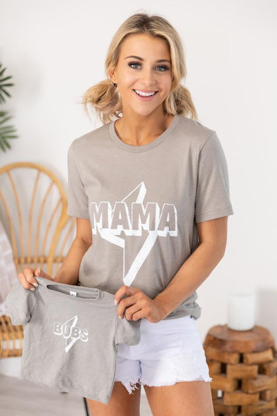 Mama Lightning Bolt Graphic Heather Stone Tee