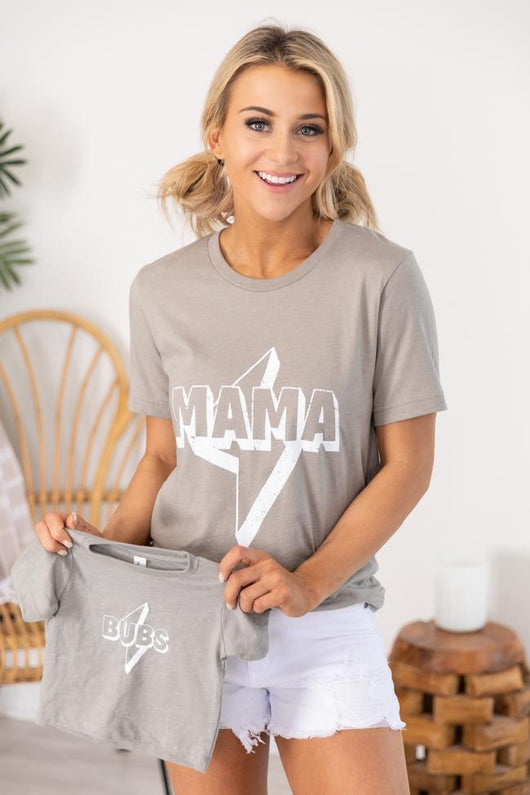 Mama Lightning Bolt Graphic Heather Stone Tee