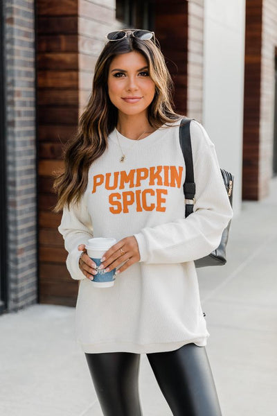 Pumpkin Spice Graphic Pullover Corded Ivory Sweatshirt