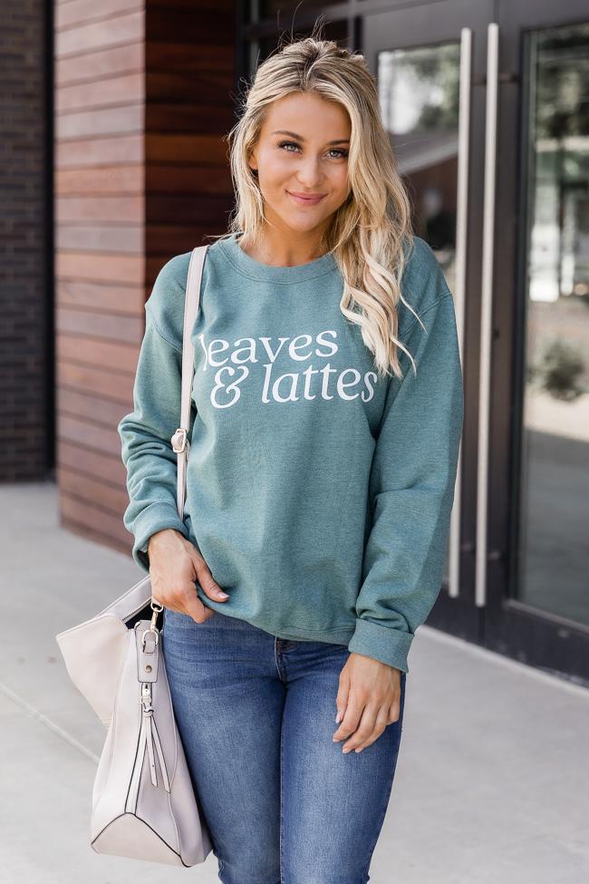 Leaves And Lattes Heather Green Graphic Sweatshirt