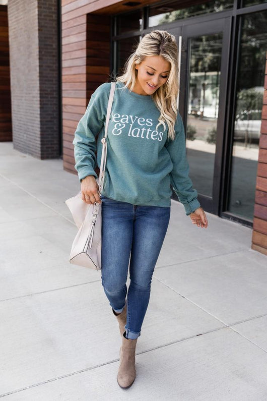 Leaves And Lattes Heather Green Graphic Sweatshirt