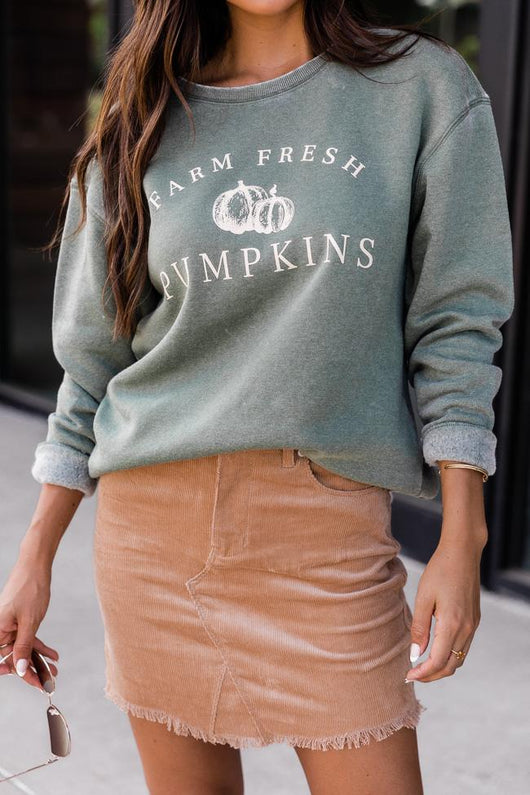 Farm Fresh Pumpkins Olive Graphic Sweatshirt