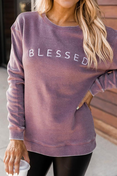 Blessed Embroidered Shady Mauve Graphic Sweatshirt
