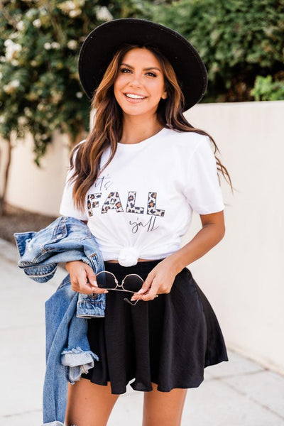 It's Fall Y'all Animal Print White Graphic Tee