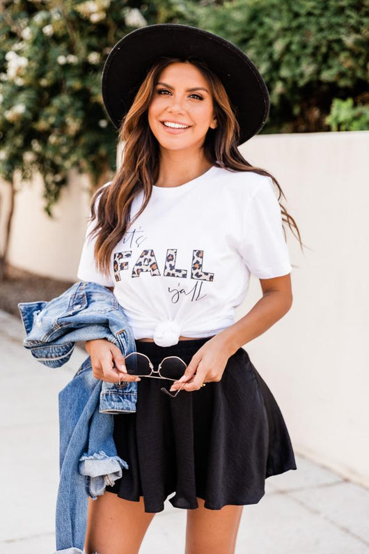 It's Fall Y'all Animal Print White Graphic Tee