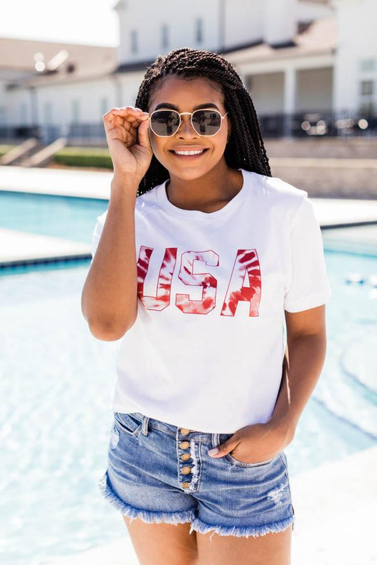 Tie Dye USA Red Tee White