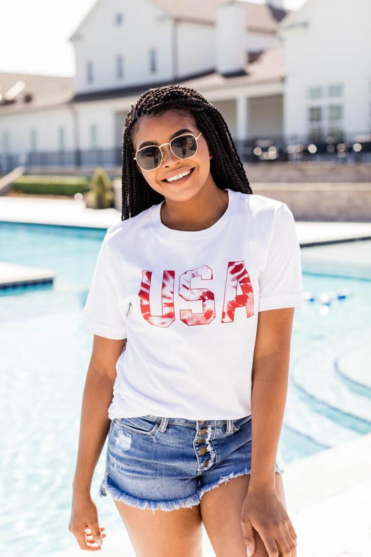 Tie Dye USA Red Tee White